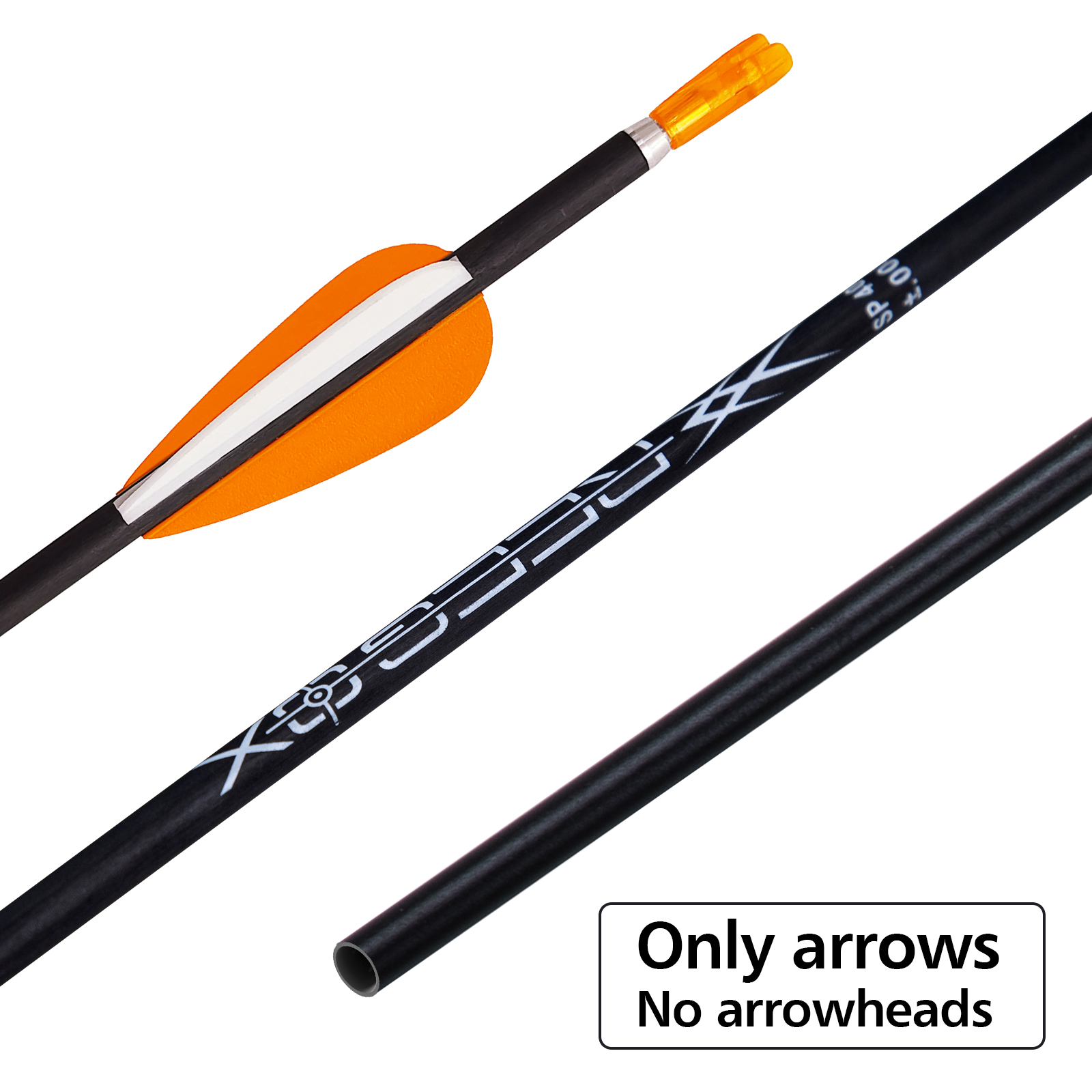 Archery Targeting Arrows without Arrow Heads Spine350-1500 31inch 4.2mm Hunting Arrows Carbon Practice Arrows for Recurve Bow & Compound Bow Orange (1