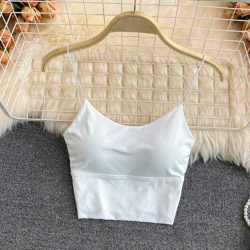 Women Crop Tops Sexy Solid Color Camisole Ice Silk Tube Top Seamless Sports Tank Top Wireless Underwear Padded Bra Bralette VestXJ250508
