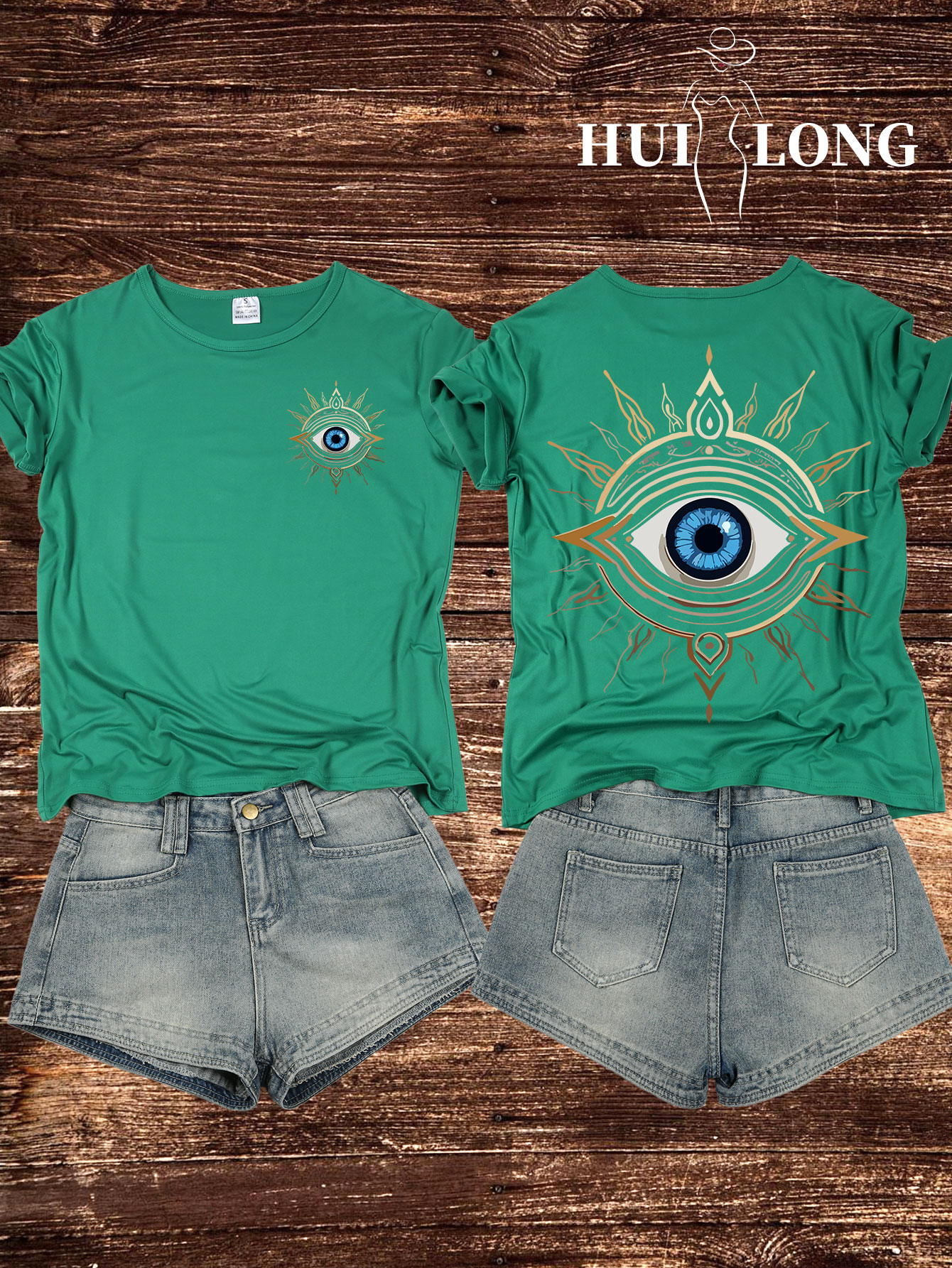 Fashionable niche design sense double-sided big eye print, polyester super breathable T-shirt top, fashion women's top