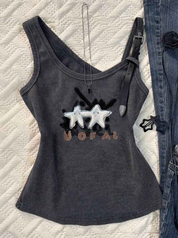 Sexy Y2k Tank Top With Straps Women Vintage Graphic Sleeveless T shirt Camisole Feamle Basic Underwear Streetwear 100% CottonXJ250508
