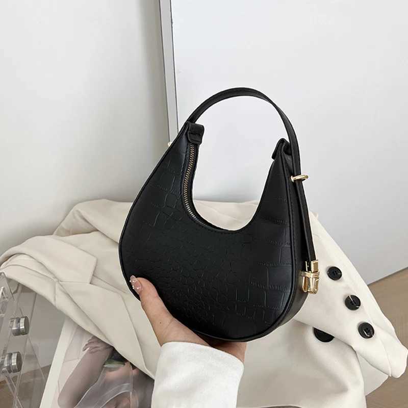 Half moon bag retro PU leather small handbag brand womens shoulder bag retro black womens armrest wallet s handbag Z250509