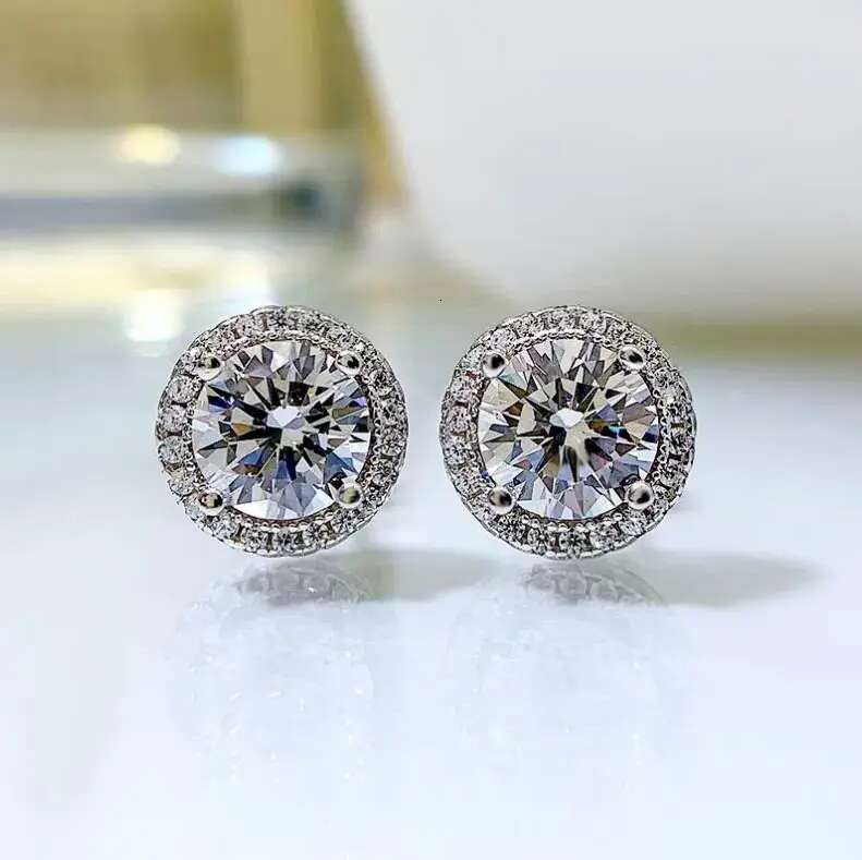 Ins Top Sell Stud Earrings Moissanite Dia Simple Fashion Jewelry Round Cut Gemstones Party High Quality Eternity Classical Women Circle Earring Gift