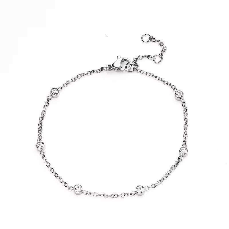 DHcollections Birthday Gift Stainless Steel Women's Shiny Gold Plated Round Zirconia Station Bracelet