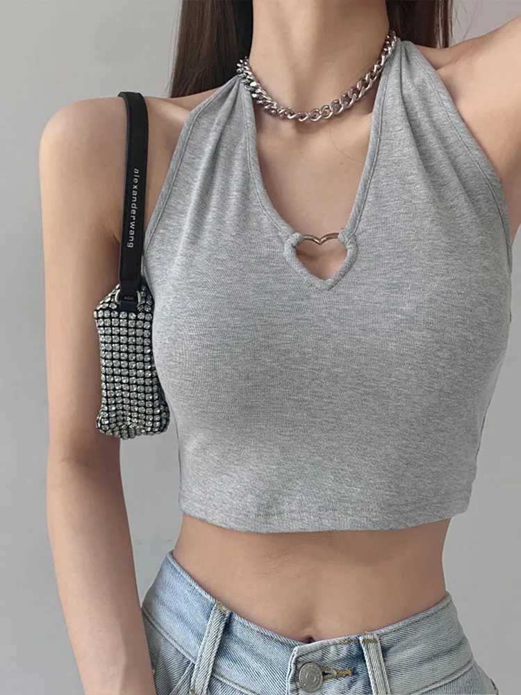 Womens V Neck Hearted Hollow Out Halter Camis Tank Tops Summer Fashion Slim Cropped Lace Up CamisoleXJ250508