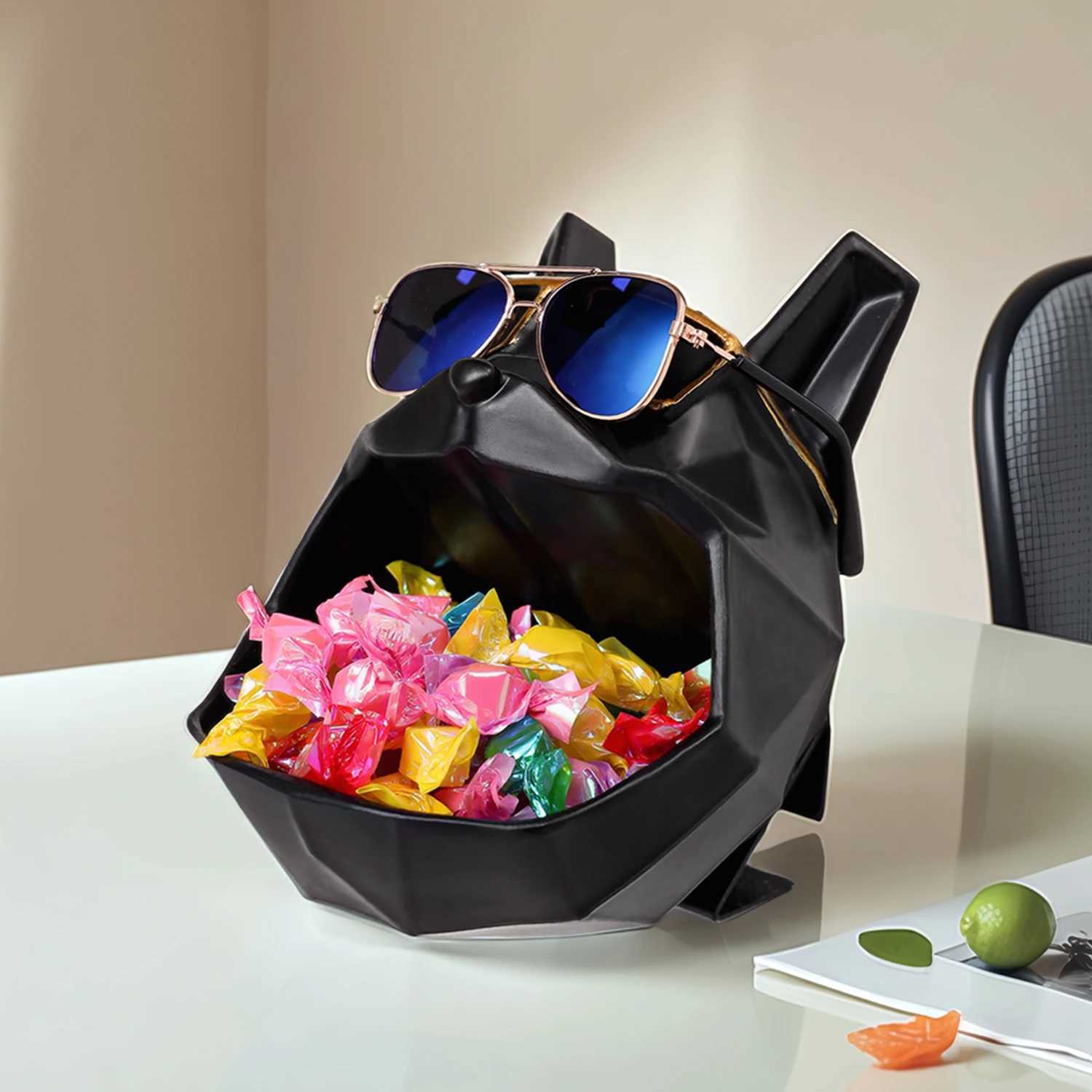 Polygonal Bldog dog shape with storage electroplating gold and silver solid synthetic resin sculpture decoration Y250509