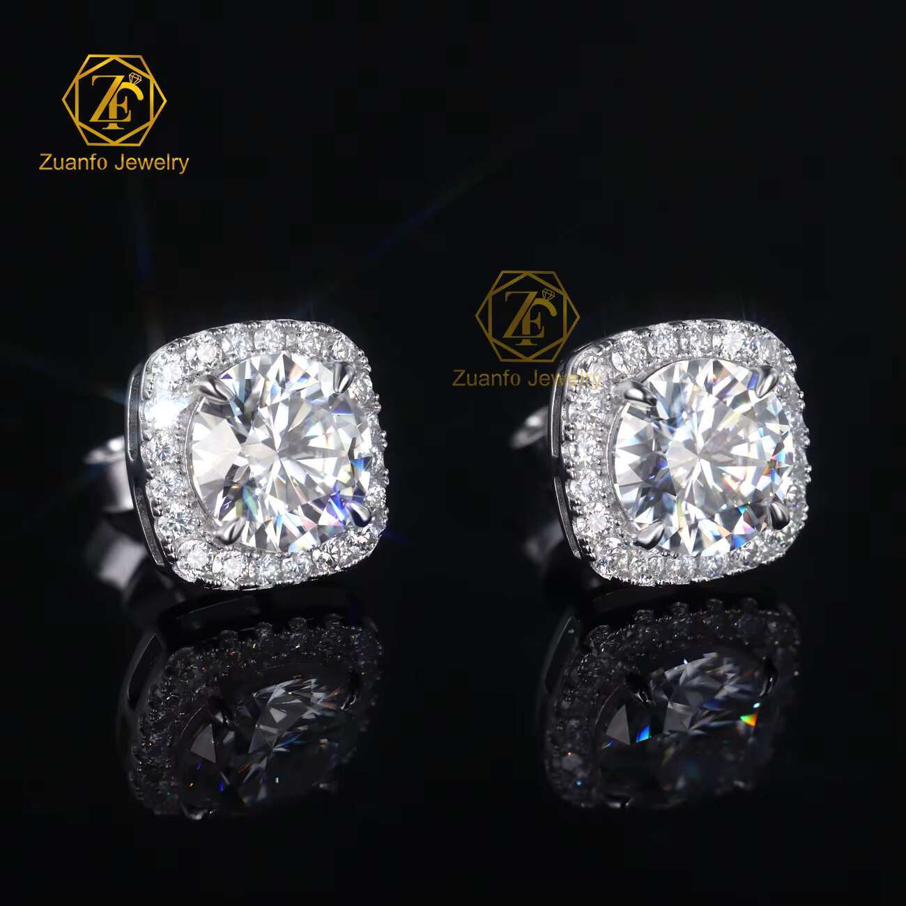 925 Sterling Silver 8mm 2CT Moissanite Halo Style Cube Shape Stud Earrings Rose Gold Plating Gemstone Earrings for Gift or Party