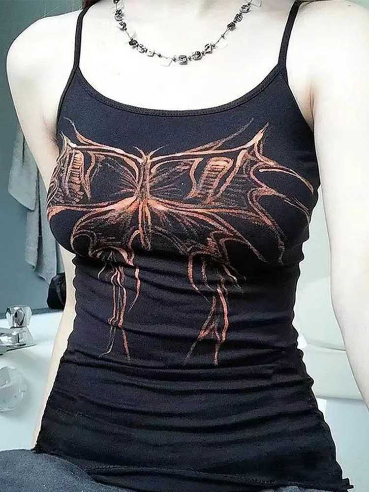 Butterfly top summer womens graphic T-shirt cute Kawaii sleeveless Camisol Gothic clothing y2k E girl punk style CamisXJ250508