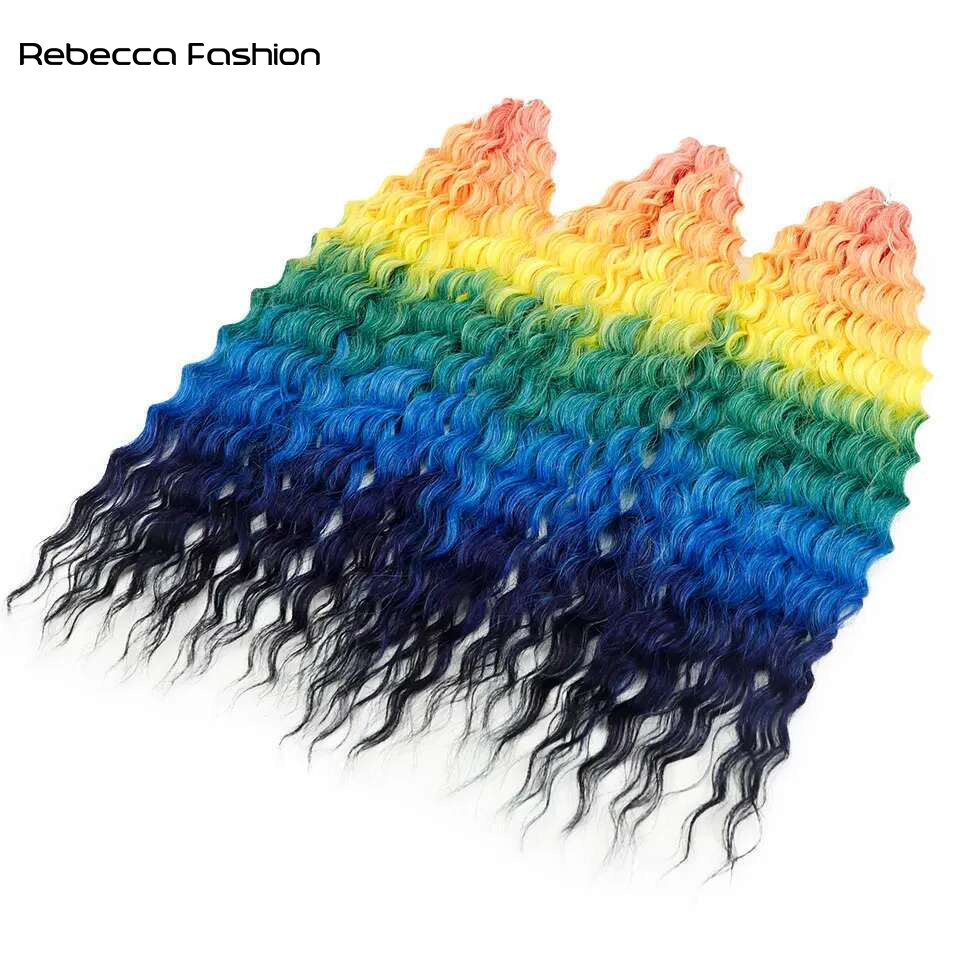 Rebecca Fashion Hair Synthetic Braiding Hair Extensions Natural Deep Wavy 22 Inch Long Curly Braid Hair Ombre Brown Rainbow Twist Crochet Hair