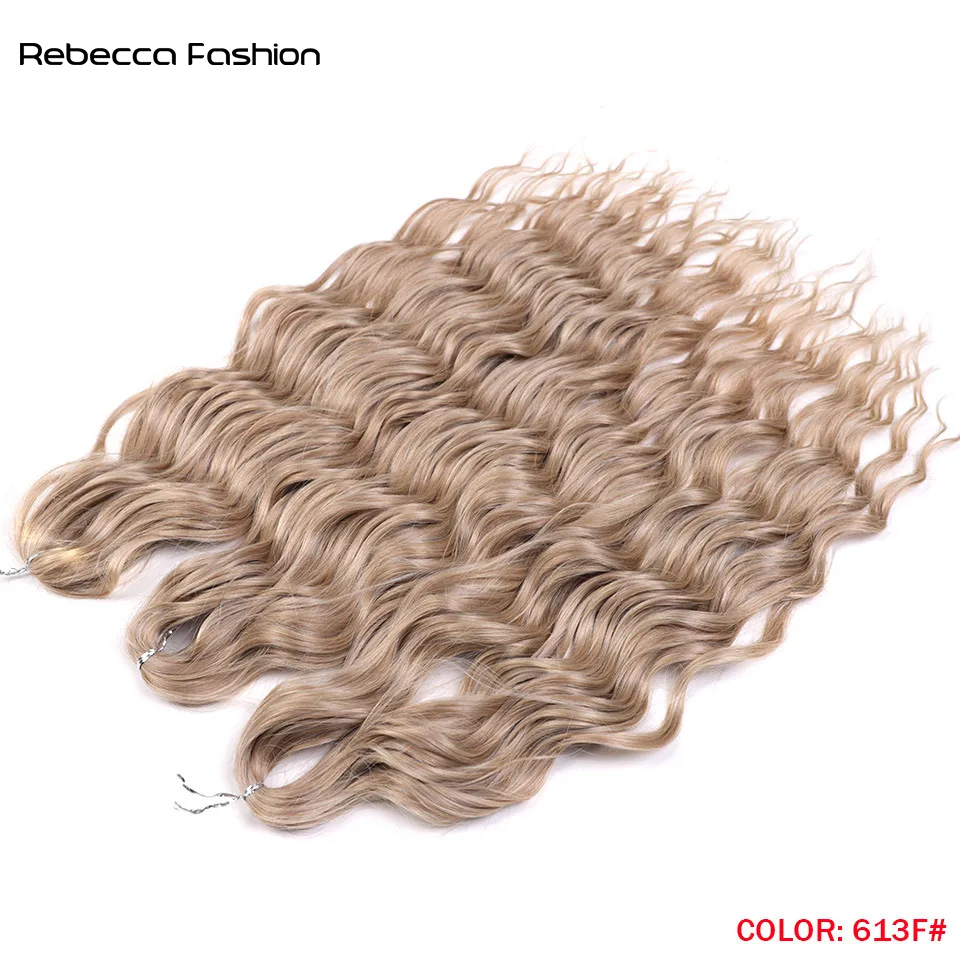 Rebecca Fashion Anna Synthetic 24 Inch Water Braiding Extensions Ombre Blonde Deep Wave Afro Curl Twist Crochet Hair for Women