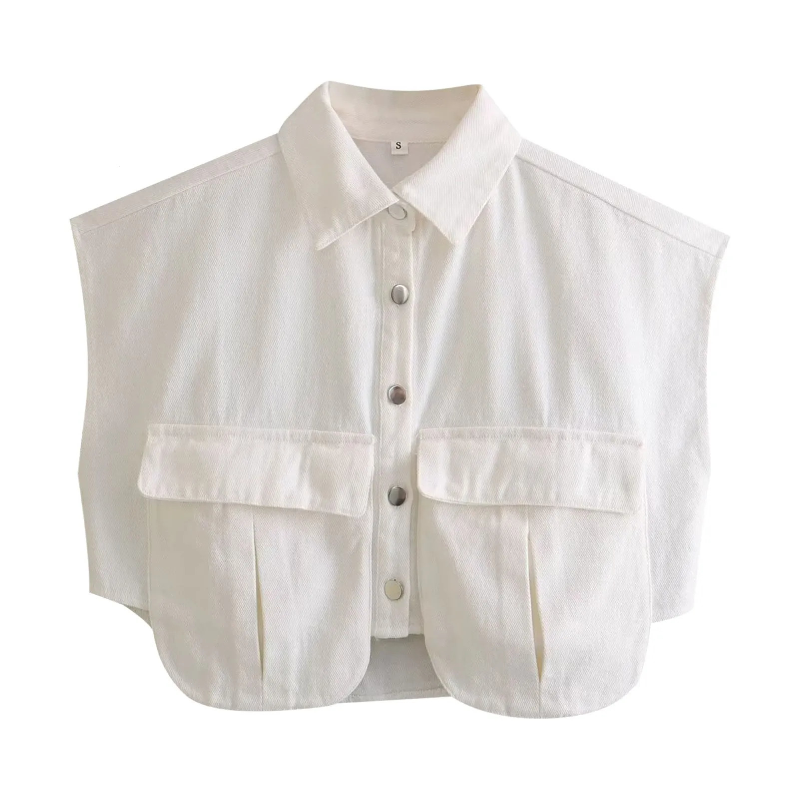 Womens casual denim vest with oversized buttons asymmetrical hem sleeveless jacket cropped pockets 250430Z