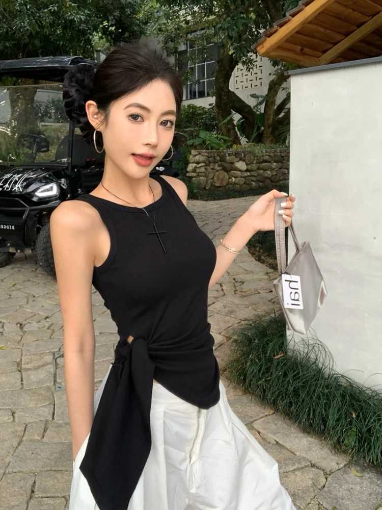 2025 Women Solid Ribbed Tank Top Camisole Women 2025 Summer Basic Elastic Tank Top O Neck Solid Irregular Design Tank TopXJ250508