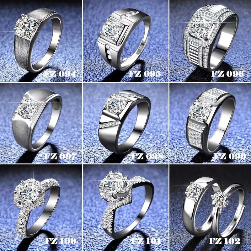 1ct Lab Created Moissanite Ring 925 Sterling Silver Band Men Wedding Ring D VVS Diamond CZ Stone Ring for Male