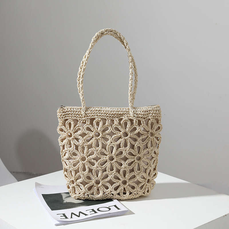 Beach Bag New Straw Hollowed Out Flower Grass Women S One Shoulder Portable Beach Vacation Bag Rattan Woven Bag KQ