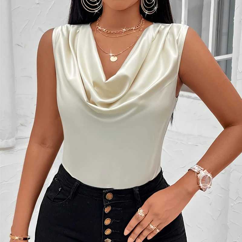 Basic Women Silk-Like Satin Tank Tops Vest Summer Sexy Camis Tank For Ladies Strappy Camisole Top Shirts Grunge Femme Cowl NeckXJ250508