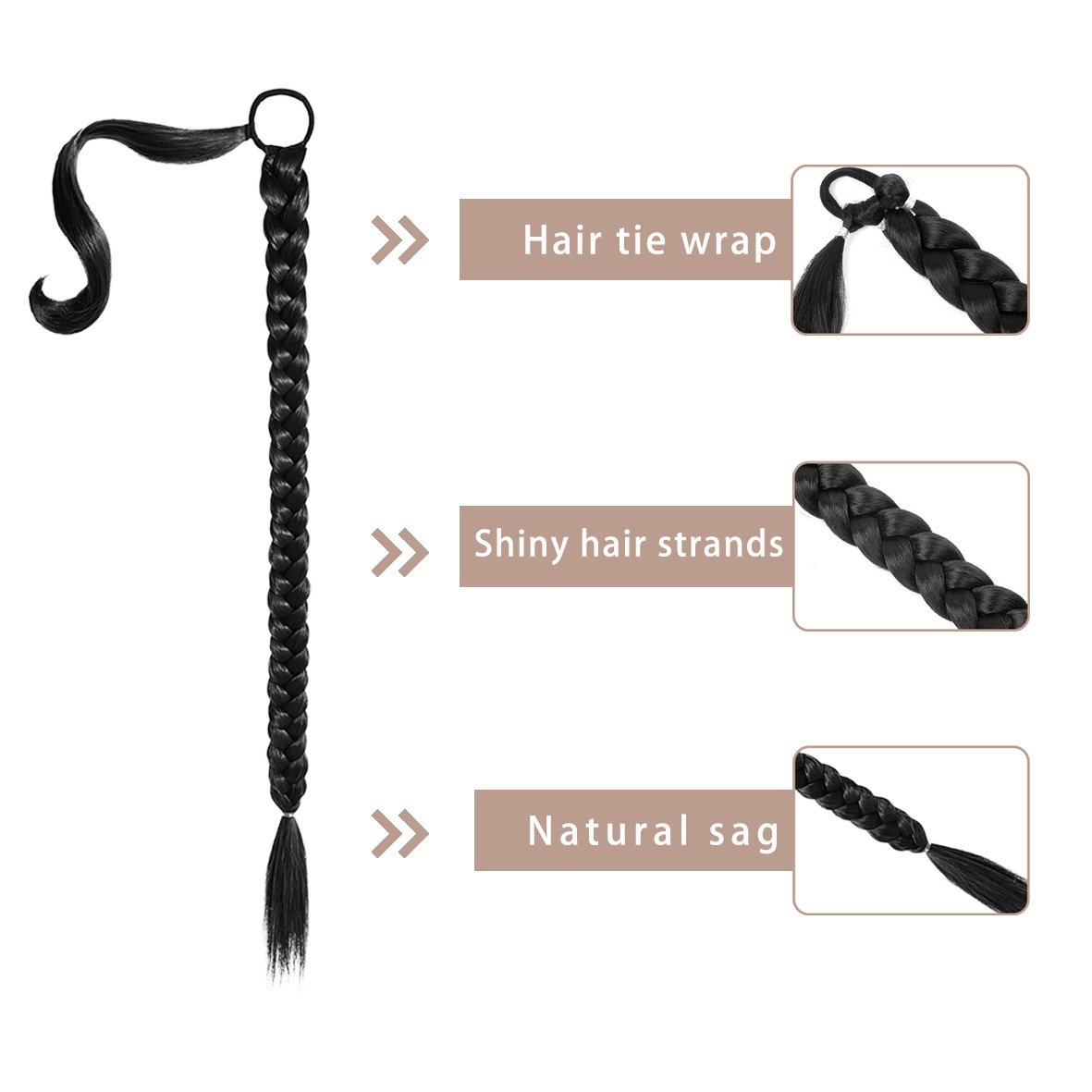 26inch braided ponytail wig | straight and smooth wrap around braided ponytail | natural non knotted synthetic wig