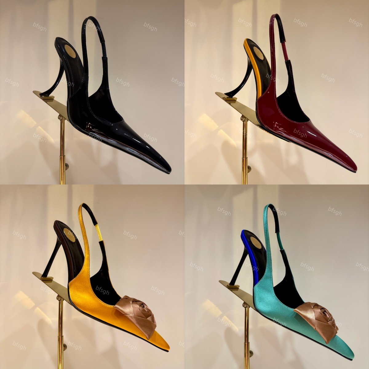 slingback heels designer heels women high heels silk pointed toe fashion luxury pumps wedding shoes party shoes dress shoes Leather sole EU35-42