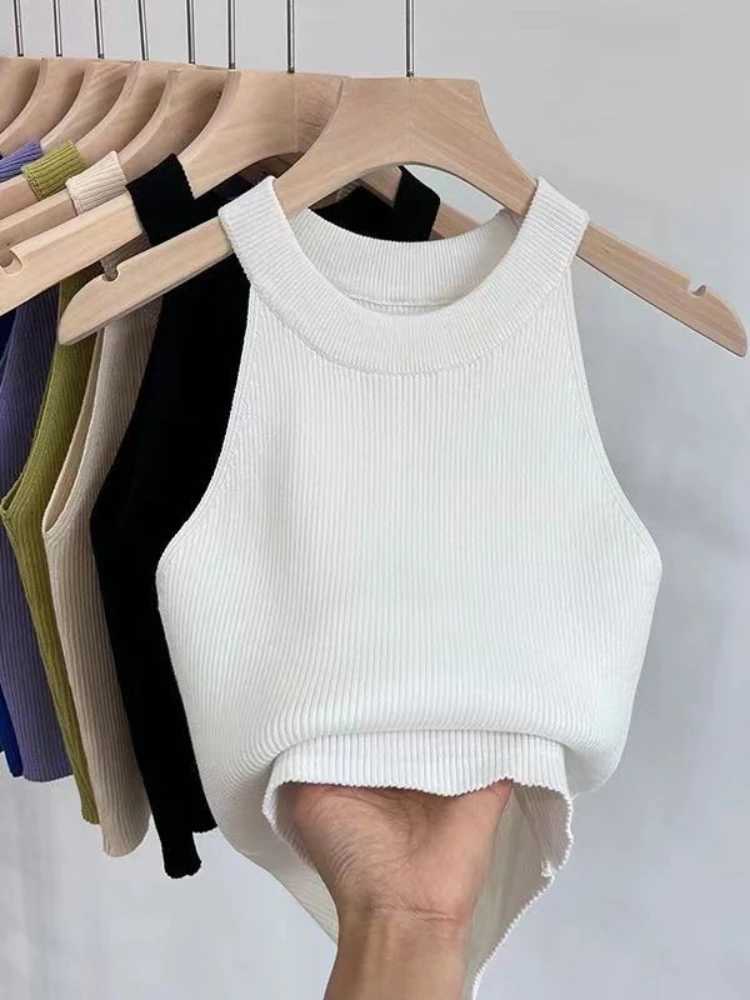 AOSSVIAO Women Solid Round Neck Ribbed Tank Top Camisole Women Summer Basic Elastic 2025 O Neck Solid Tank TopXJ250508