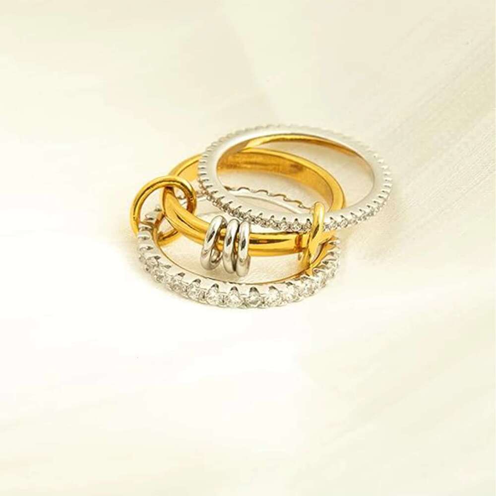 DHCollections Stackable Rhinestone Multiple Band Ring Set for Women Gold and Silver Tone Elegant Fashion Jewellery