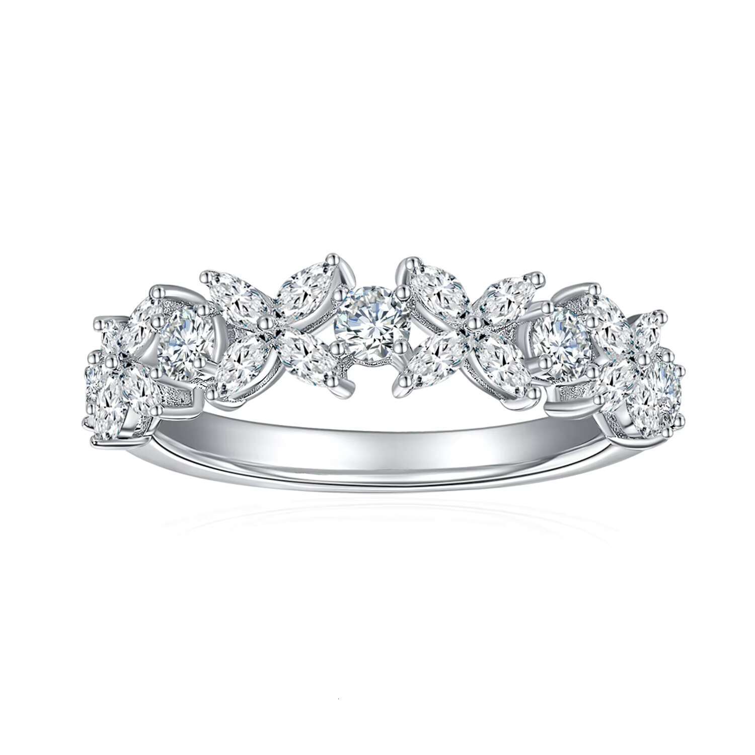 Zanlong 14168 Elegance Horse Eye Lucky Four-leaf Clover Moissanite Diamond Ring Silver Plated 18K White Gold Semi-diamond Ring