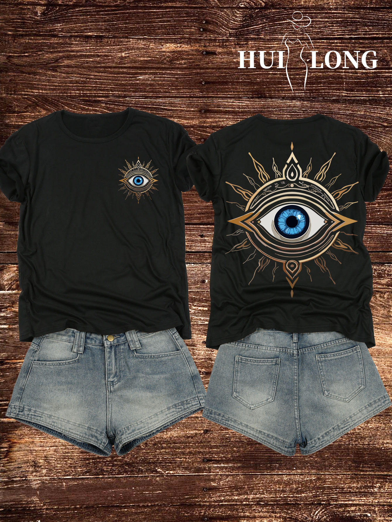 Fashionable niche design sense double-sided big eye print, polyester super breathable T-shirt top, fashion women's top