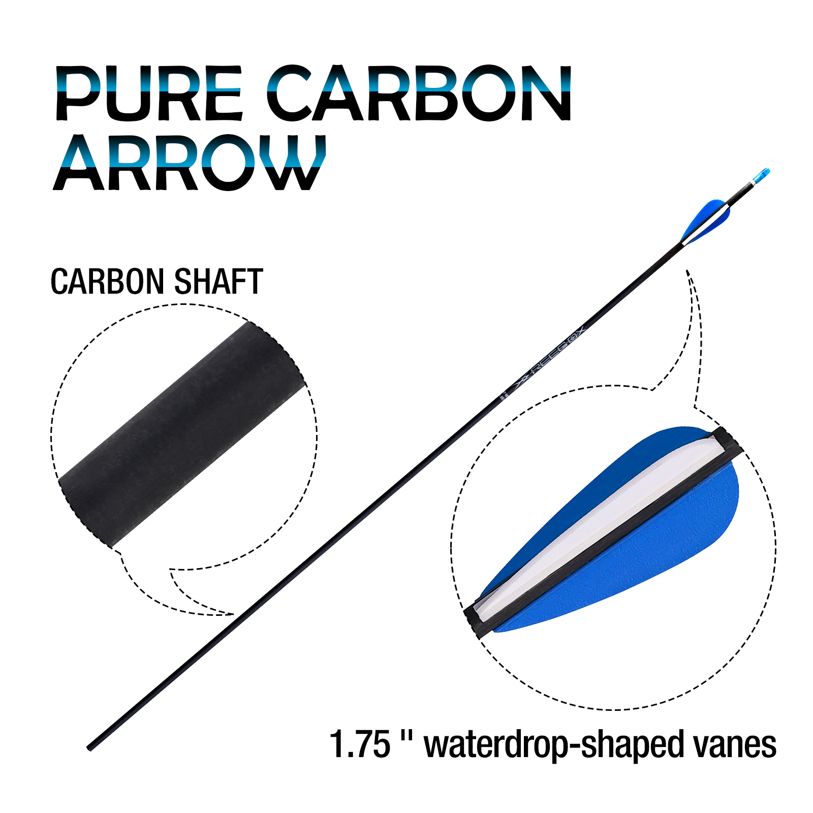 Archery Arrows without Arrow Heads Spine350-1500 31inch Targeting Arrows 4.2mm Hunting Arrows Carbon Practice Arrows for Recurve Bow & Compound Bow Bl