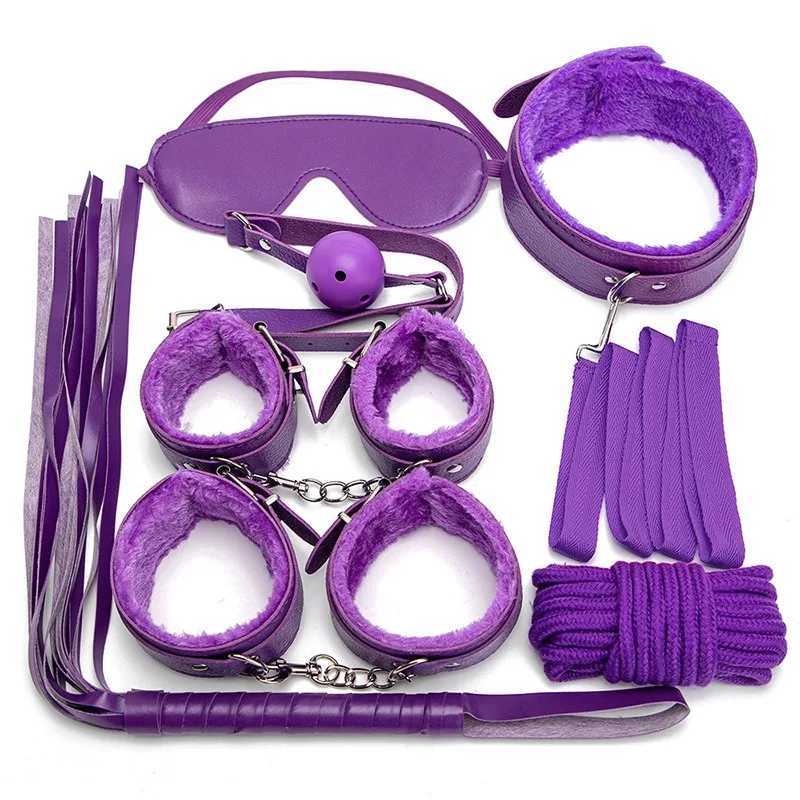 7 Piece Set Of BDSM Kits Sex Toys For Women Adults Games Bondage Handcuffs Sex Whip Mouth Gag W250509