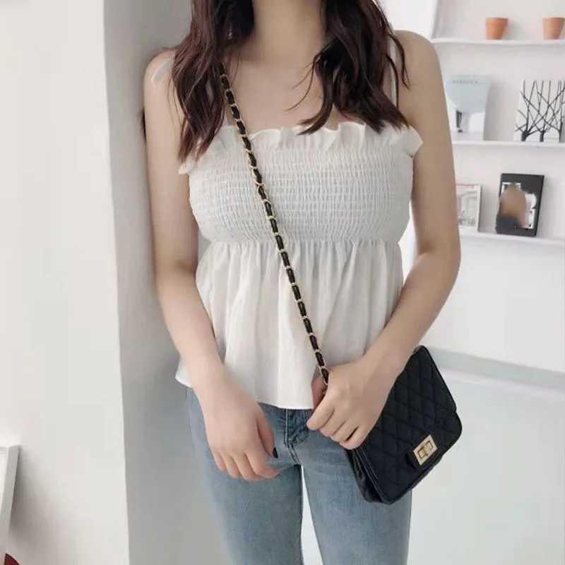 Xpqbb Black White Bow Bandage Tank Top Women Summer Folds Backless Camisole Female Sweet Cute Ruffles Sleeveless Cropped VestXJ250508