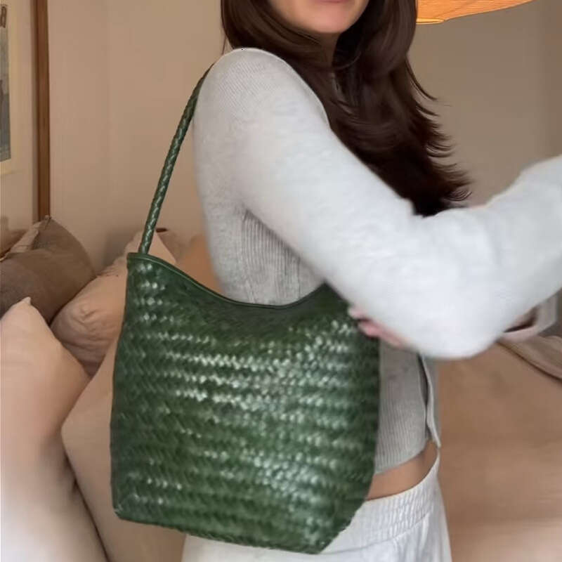 new high end one shoulder hand woven bucket underarm bag women s