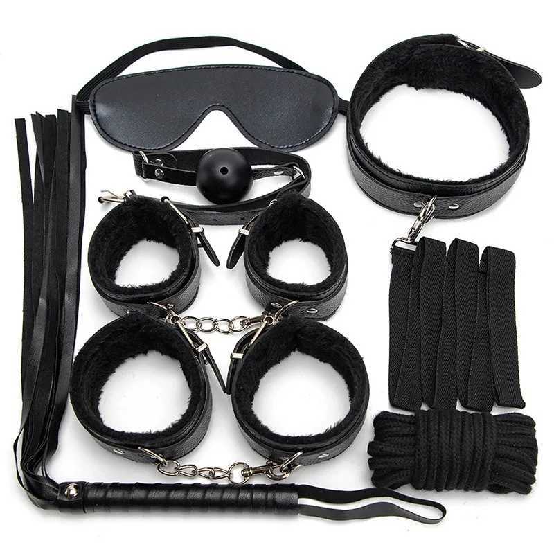 7 Piece Set Of BDSM Kits Sex Toys For Women Adults Games Bondage Handcuffs Sex Whip Mouth Gag W250509