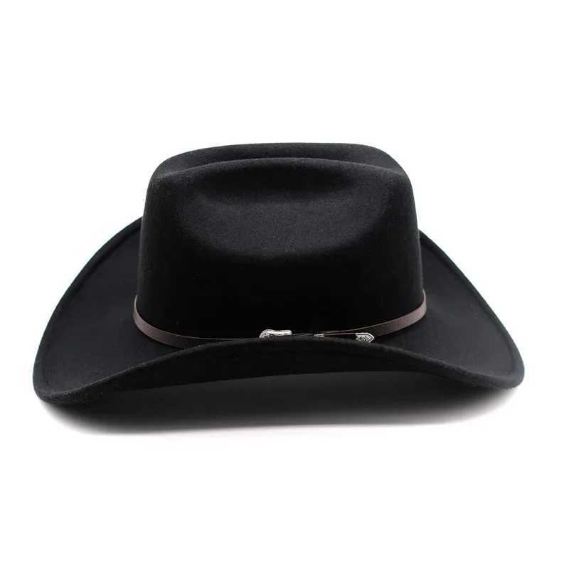 Vintage Western Cowboy Hat For Mens Gentleman Lady Jazz Cowgirl With Leather Wide Brim Cloche Church Sombrero Hombre CapsXJ250509