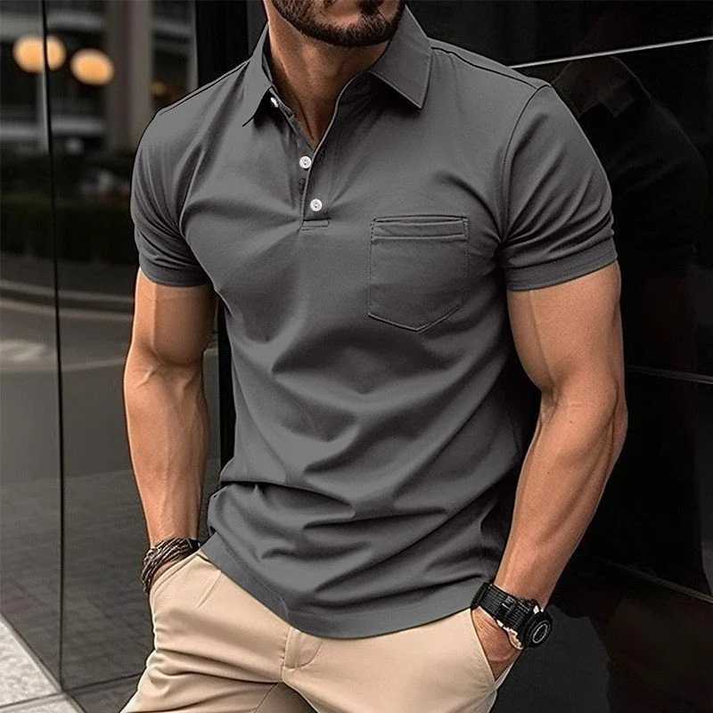Fashionable and Casual Outdoor Mens Summer New Short Sleeved Polo Shirt wiTH Digital =Solid Color Button PoCKet Lapel P Z250509-1