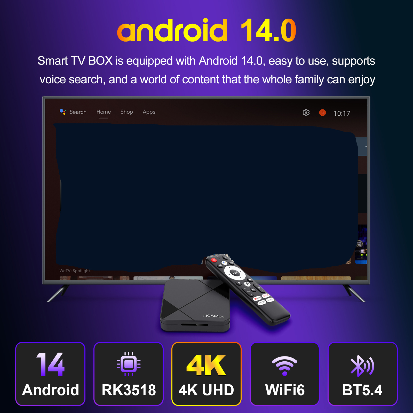 Android 14 TV BOX H96 MAX RK3518 2GB 8GB 16GB Support 4K Ultra HD 3D Wifi6 BT5.4 Verbal Control Media player Set top box