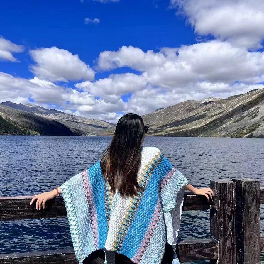 K659 New ethnic style shawl dual-purpose air-conditioning cape wool knitted handmade tassel pendant cloak travel shawl