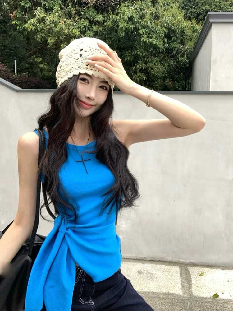 2025 Women Solid Ribbed Tank Top Camisole Women 2025 Summer Basic Elastic Tank Top O Neck Solid Irregular Design Tank TopXJ250508