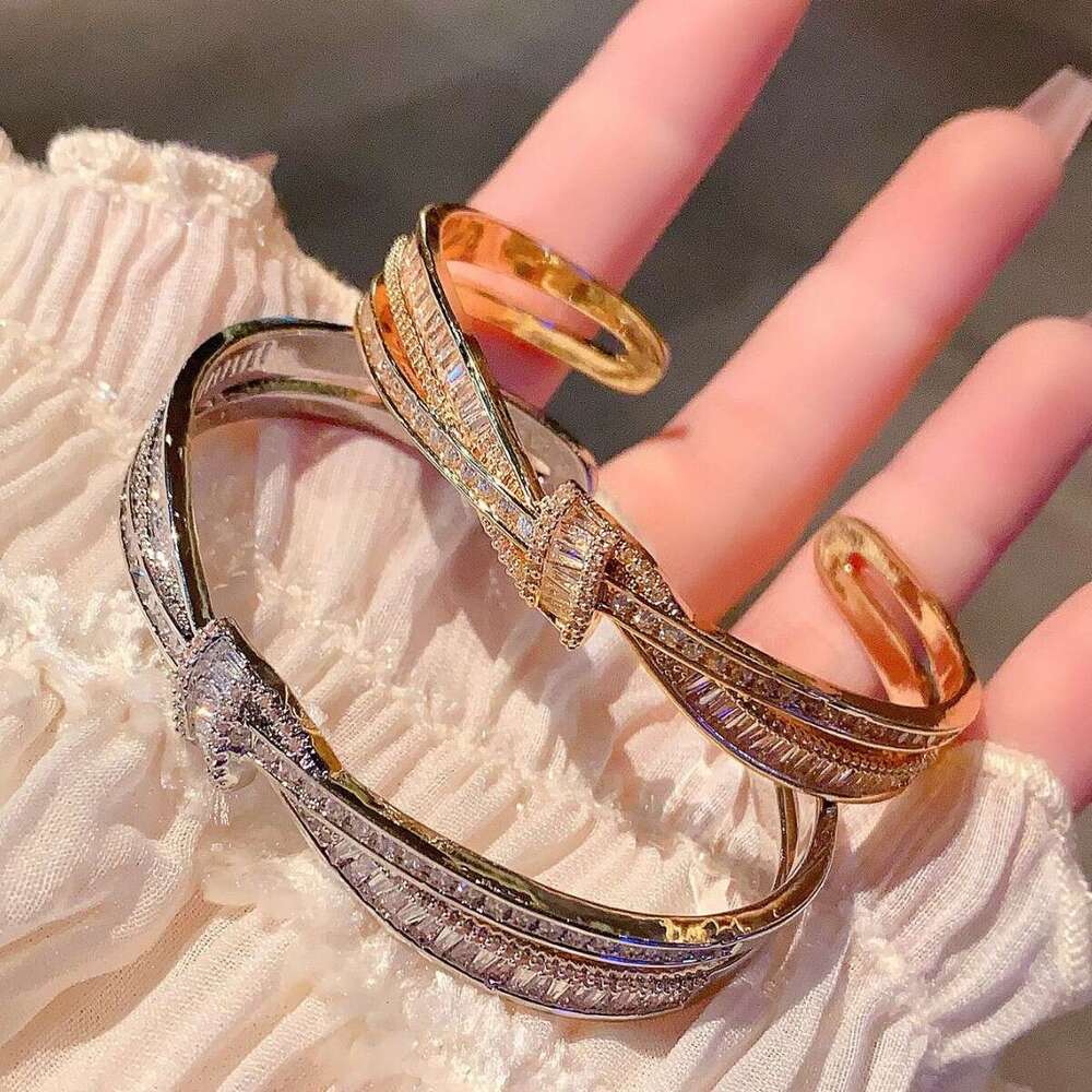 2025 Hot designer bracelet Copper zircon cross border binding ribbon bow bracelet, light inlaid sparkling dia versatile high-end bracelet with gift bo