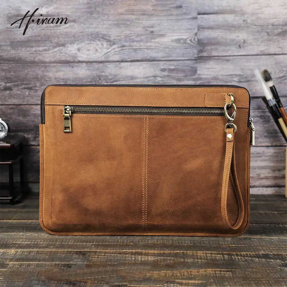 Crazy Horse Leather Laptop Sleeve for 14 inch book Pro / Air M1 M2 M3 2018-2024 XPS 13 Case with Zipper Z250509