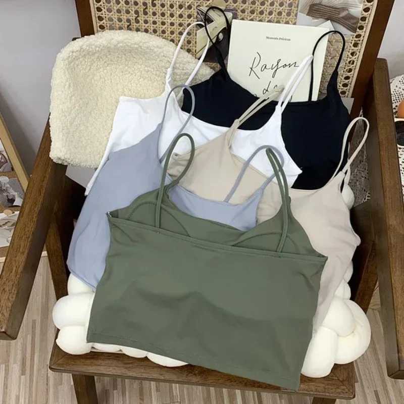 2024 Summer Bra Top Sexy Women Ice Silk Crop Top Seamless Tube Tops Camisole Underwear Korean Fashion Solid Padded Bralette VestXJ250508