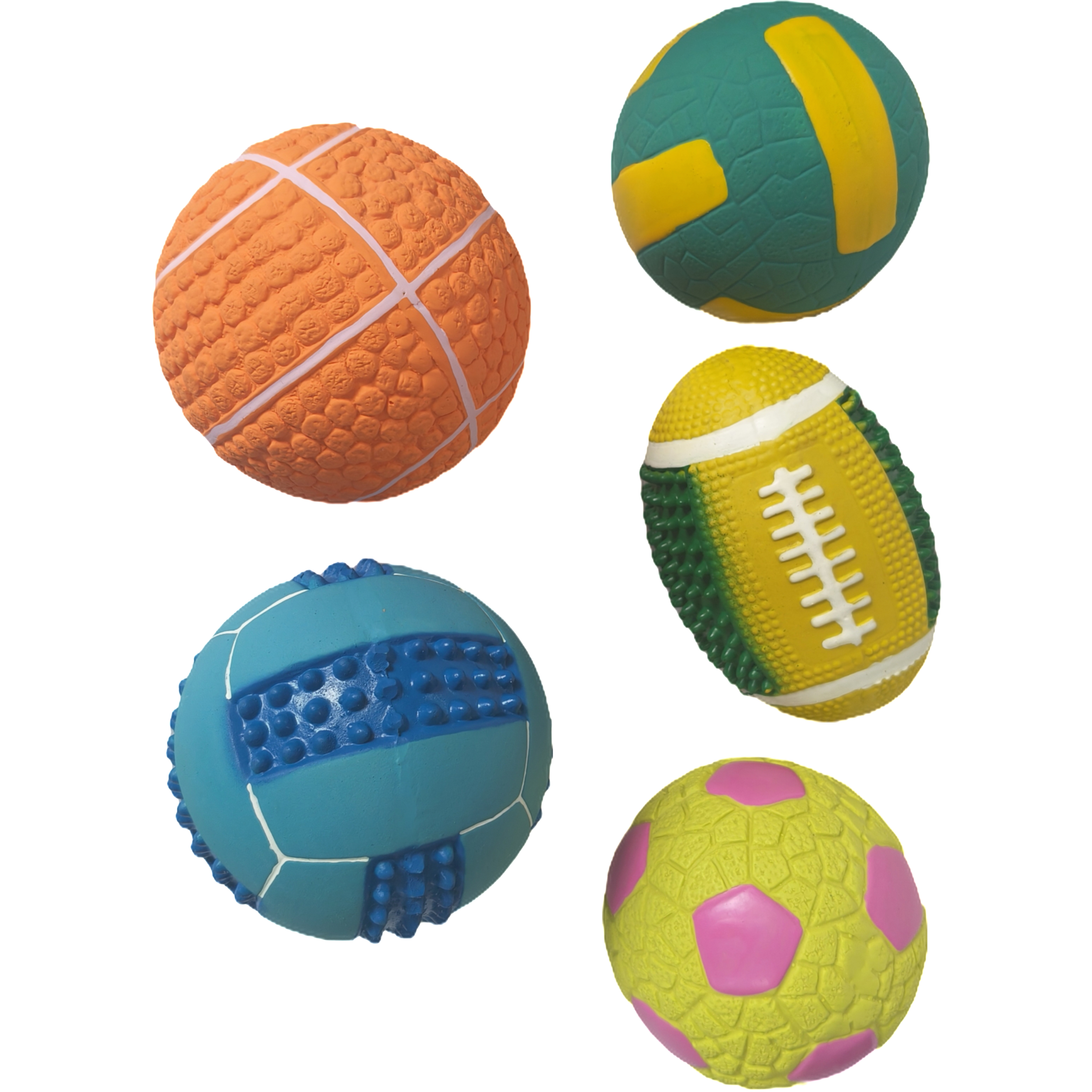 Rubber Chew Ball Dog Toy Squeaky Interactive Bouncy Ball Puppy Pet Toy with Distinct Designs 5pcs/Pack