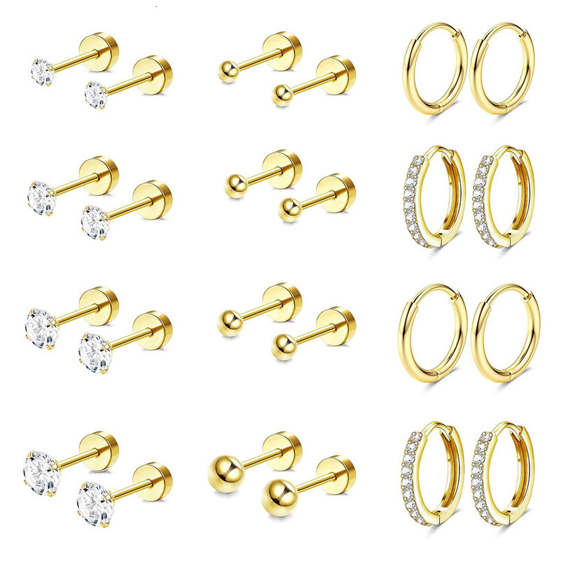 TUPMI Hypoallergenic Surgical Steel Earrings for Sensitive Ears 14K Gold Flat Back Earrings for Women Men Small Flatback Stud Hoop Cartilage Earring S