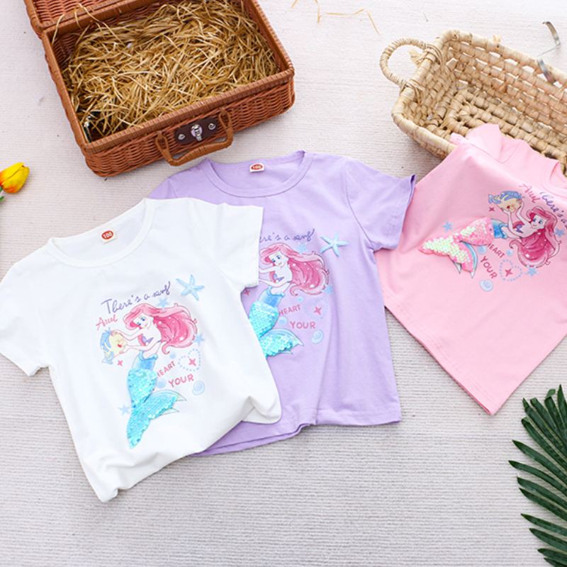 DISNEY Frozen Princess Elsa kids designer clothes infant designer clothes Children summer clothes girl short-sleeved T-shirt princess cotton.