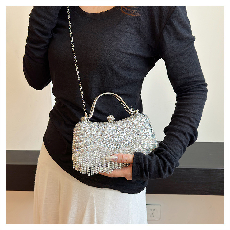 New Diamond Series Women's Designer Small Square Bag 2025 High Quality Diamond Tassel Bag Handheld Banquet Bag Social Celebrity Evening Dress Sin