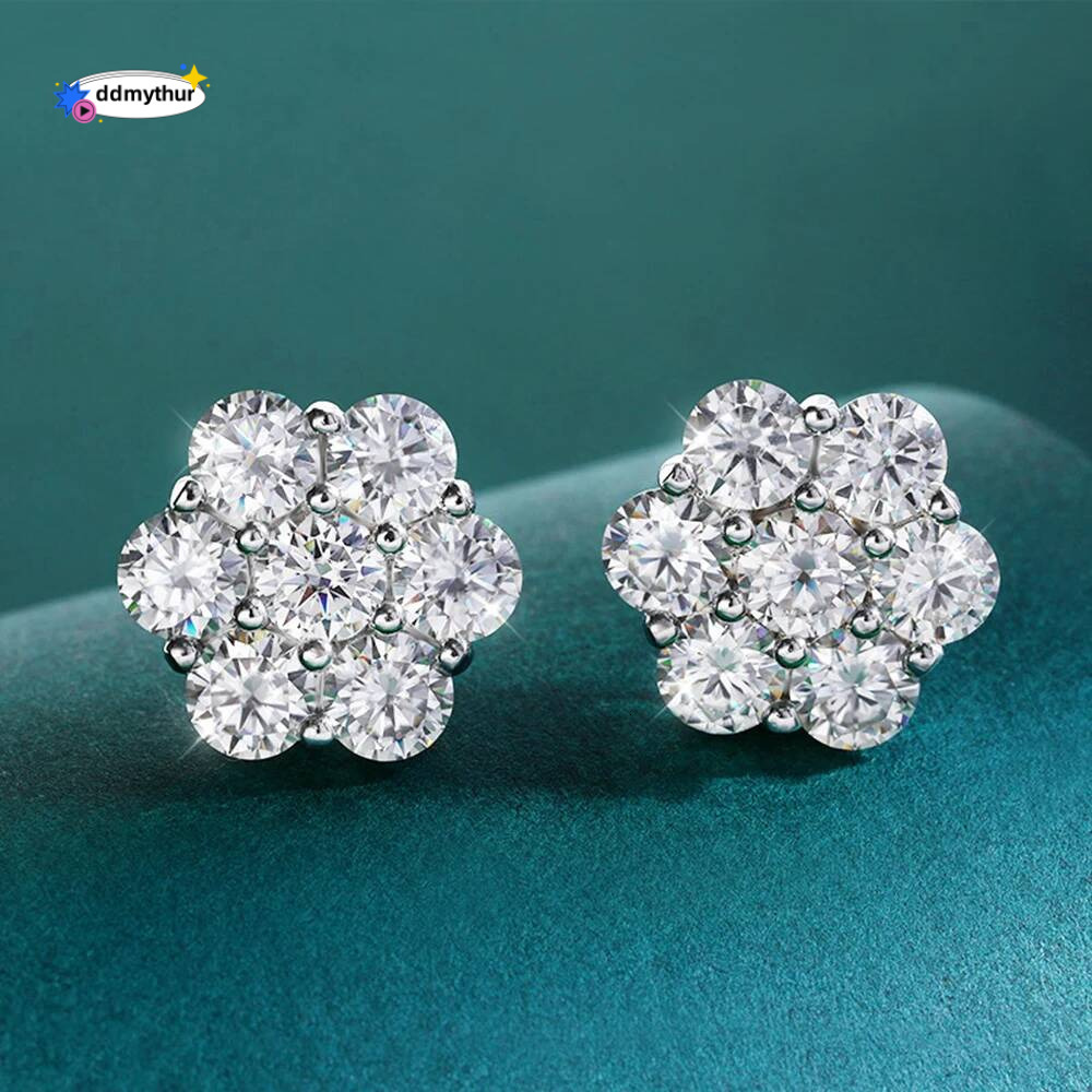 FEOBUR 7CT 5mm Flower Full Moissanite Stud Earrings for Women Sterling Sier Dia Cluster Earring Wedding Jewelry Gift ddmythur
