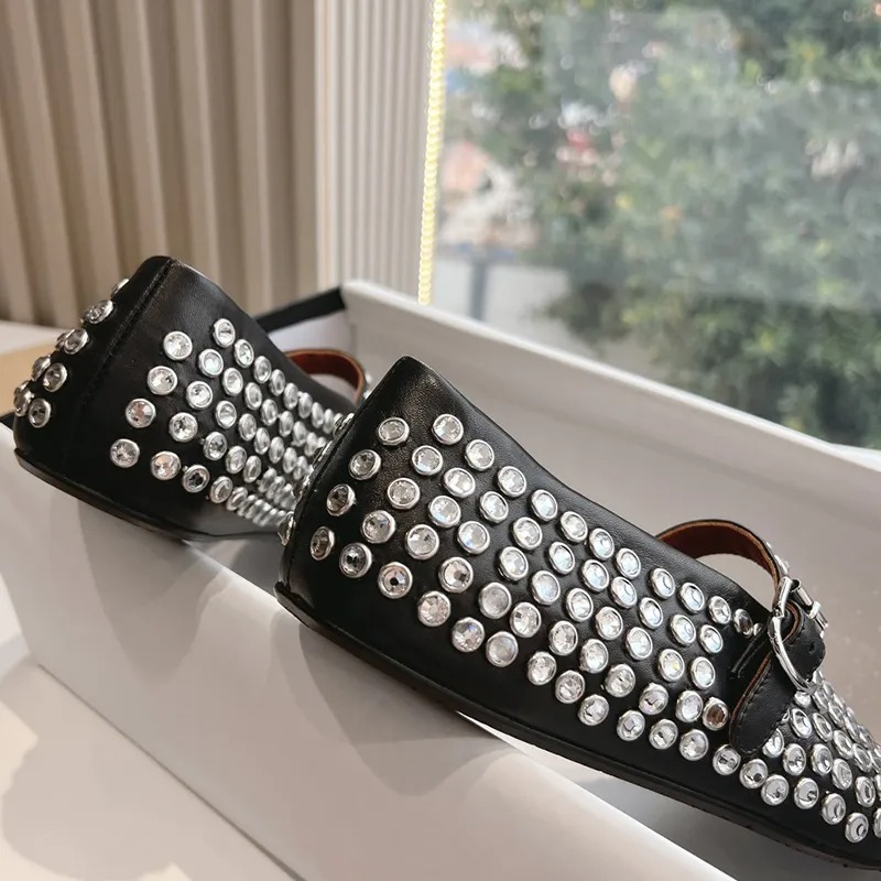 top quality Round-toe mesh Ballet flats Mary Jane shoes with strap Flat loafers Dress shoes slip on Real leather Luxury designer shoe holida