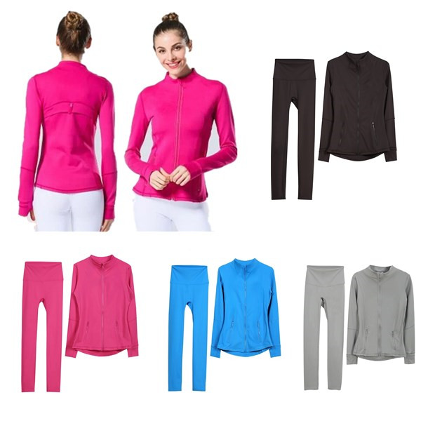 women yoga set zippered cardigan long sleeve slim fit running gym sports leggings jacket suit workout activewear fitness training tops bottoms