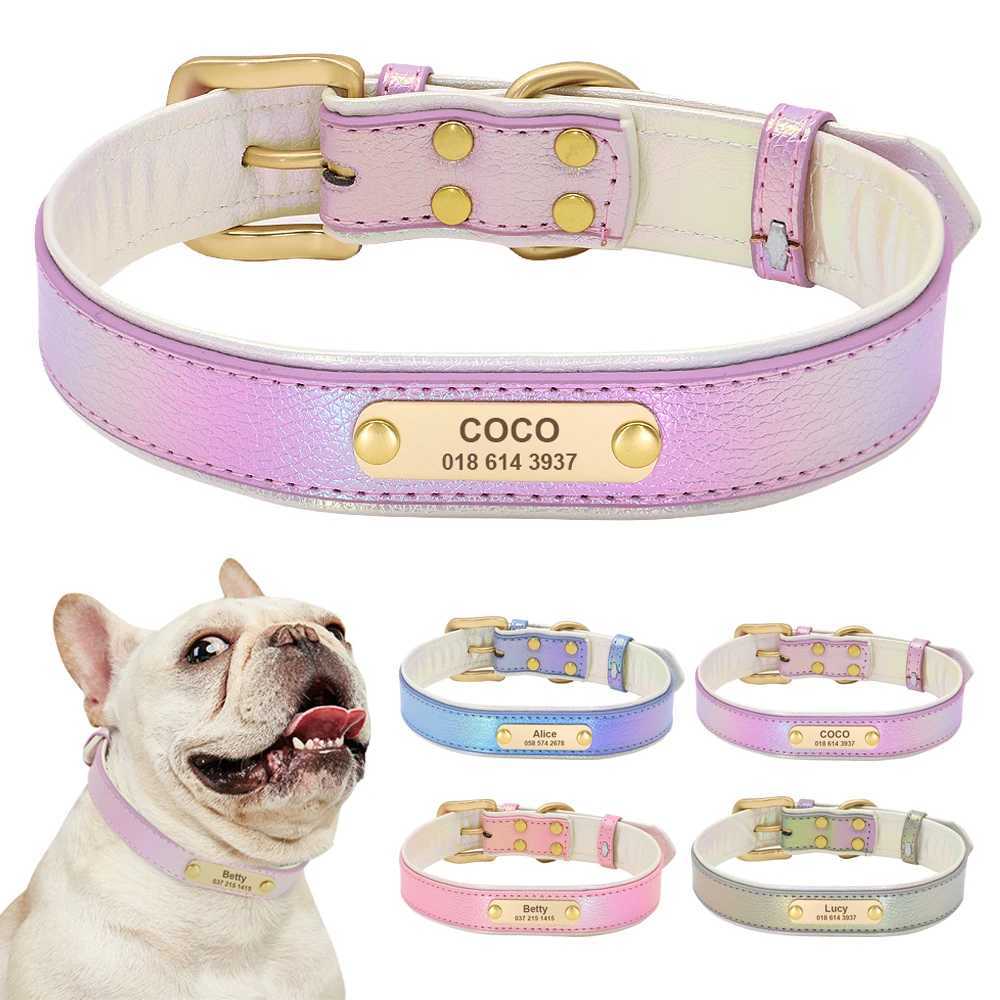Personalized Dog Cat Collar PU Leather Puppy Cats ID Collars With Name Tag Nameplate Adjustable for Small Medium Dogs PitbullXJ241219