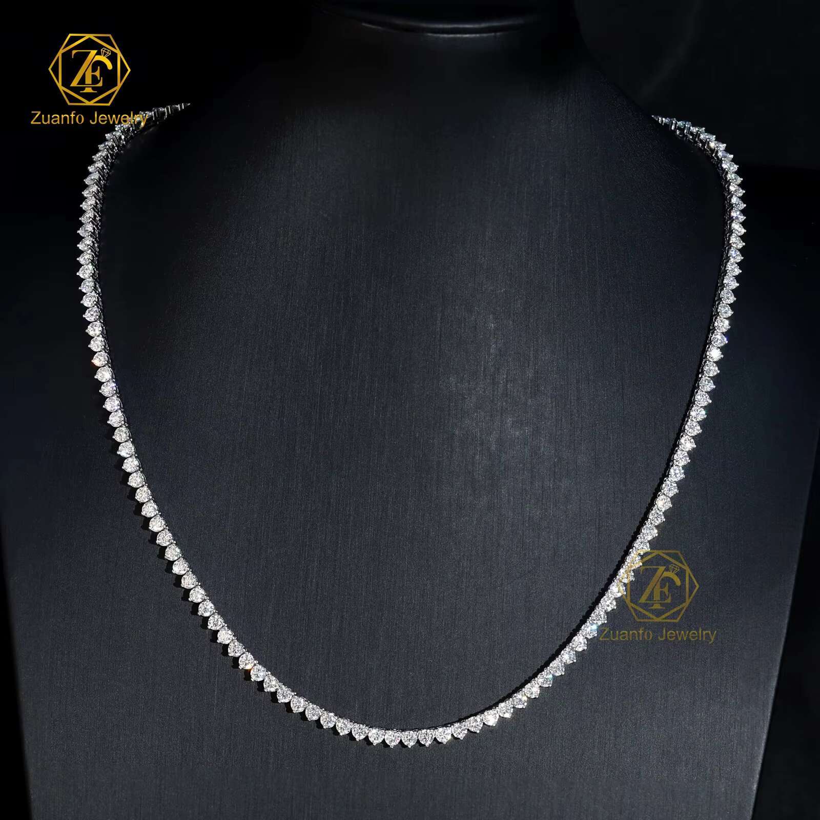 Trendy 3mm Designer Moissanite Tennis Necklace 925 Sterling Silver 3-Prongs Setting Link Chain for Gifts