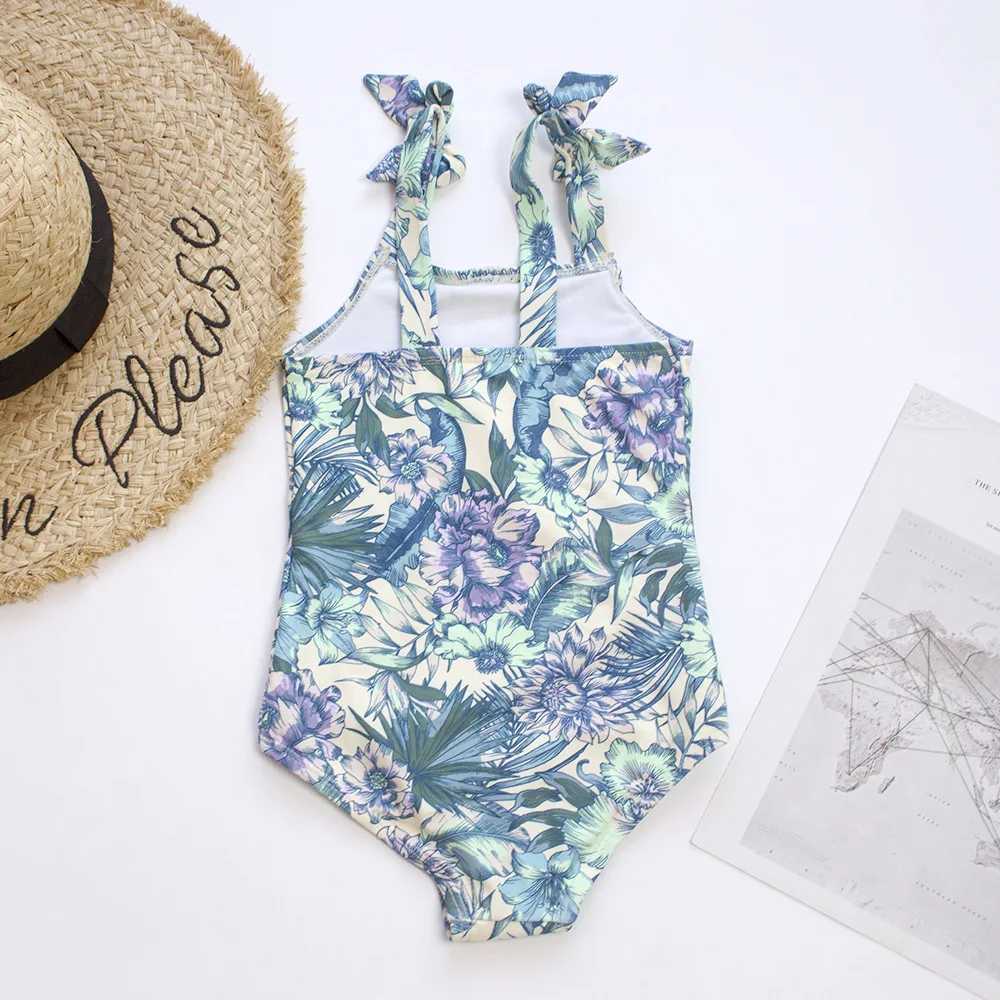 7~14Years teen Girls Swimsuit One-Piece Retro printed Girls Swimwear Kid girls Swimming outfit Beach wear W250510
