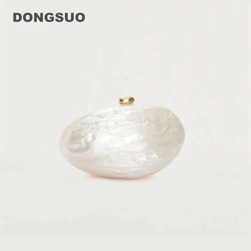 Dinner Bag Egg Shell Clutch Bag Acrylic Women Wedding Evening Party Cute Ivory Pearl Color Purse Handbag Summer New KQ