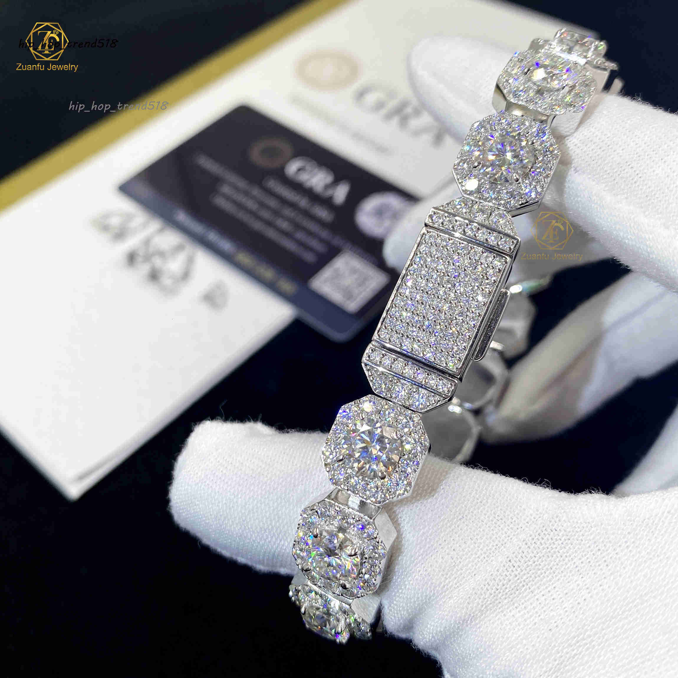 Iced Out 925 Silver D VVS1 Moissanite Chain Hip Hop Jewelry 11mm Square Shape 6.5mm Moissanite Cluster Tennis Bracelet