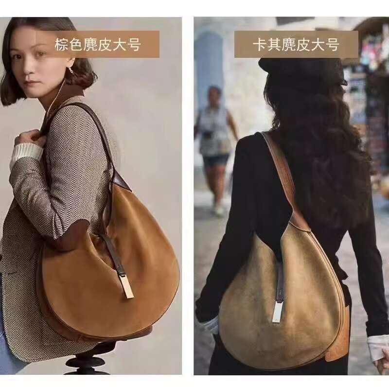 Japanese and Korean Instagram Trendy Zheng Xiujing Same Polo IDl Deer Leather Cowboy Crescent Cross Shoulder Carrying Underarm Saddle Songbag